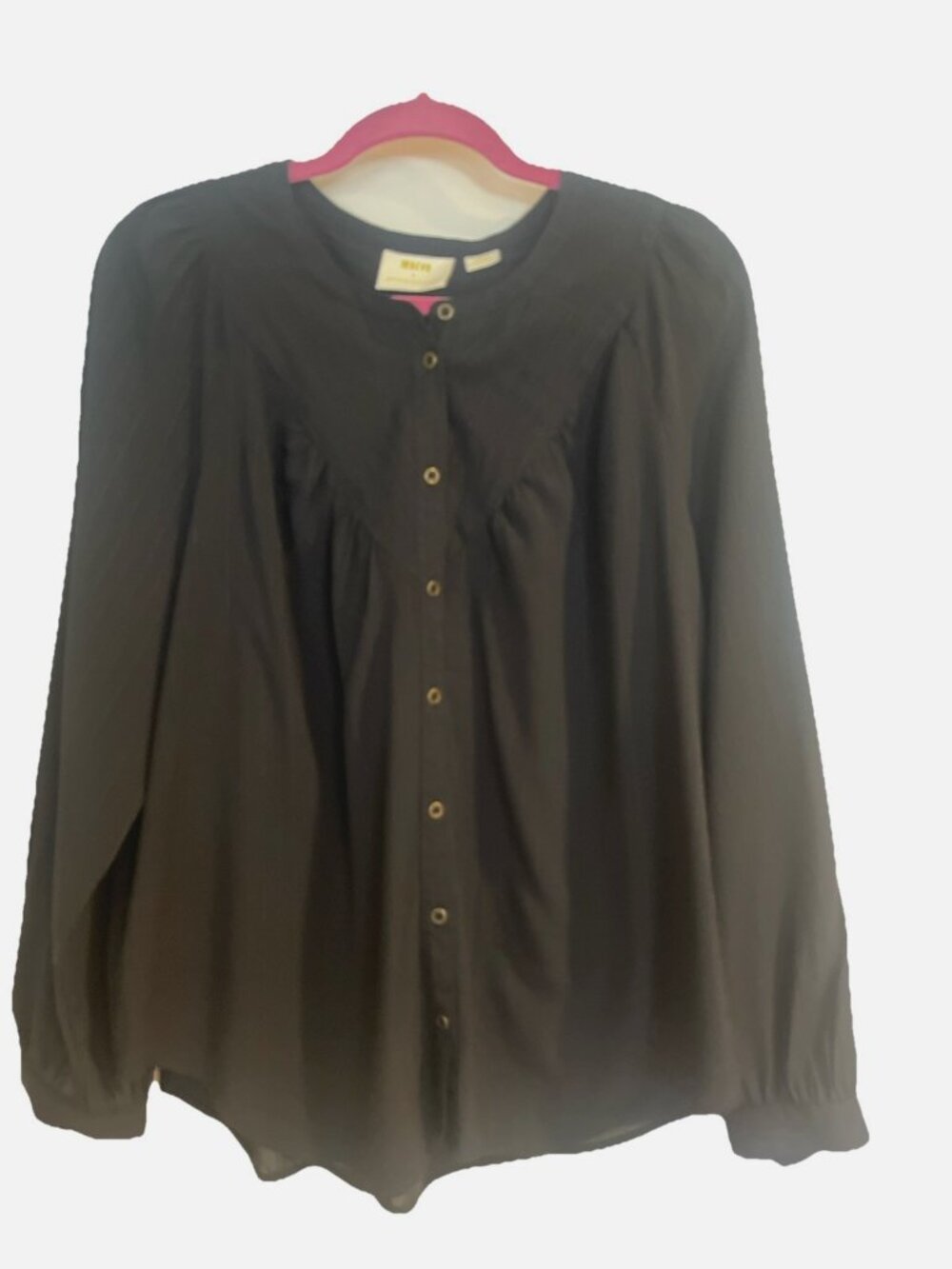 Maeve Anthropologie Top Large Womens Black Rayon Textured Long Sleeve Buttons